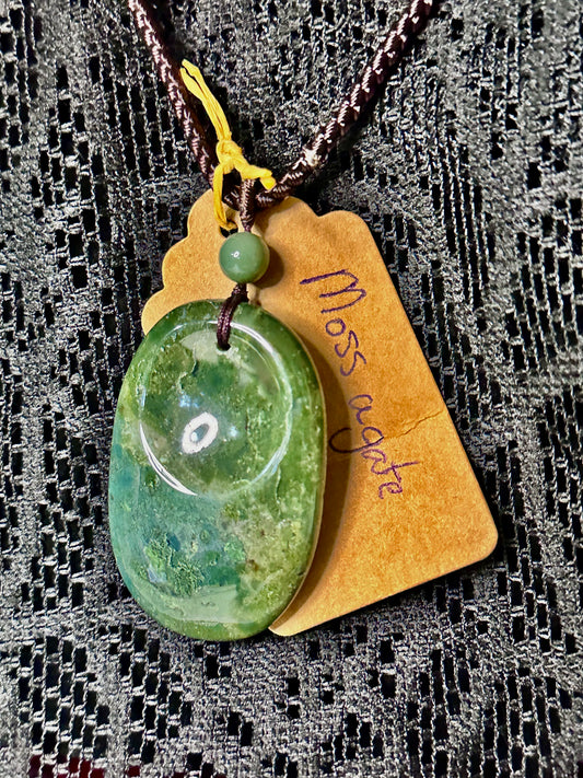 Moss Agate worry stone necklace