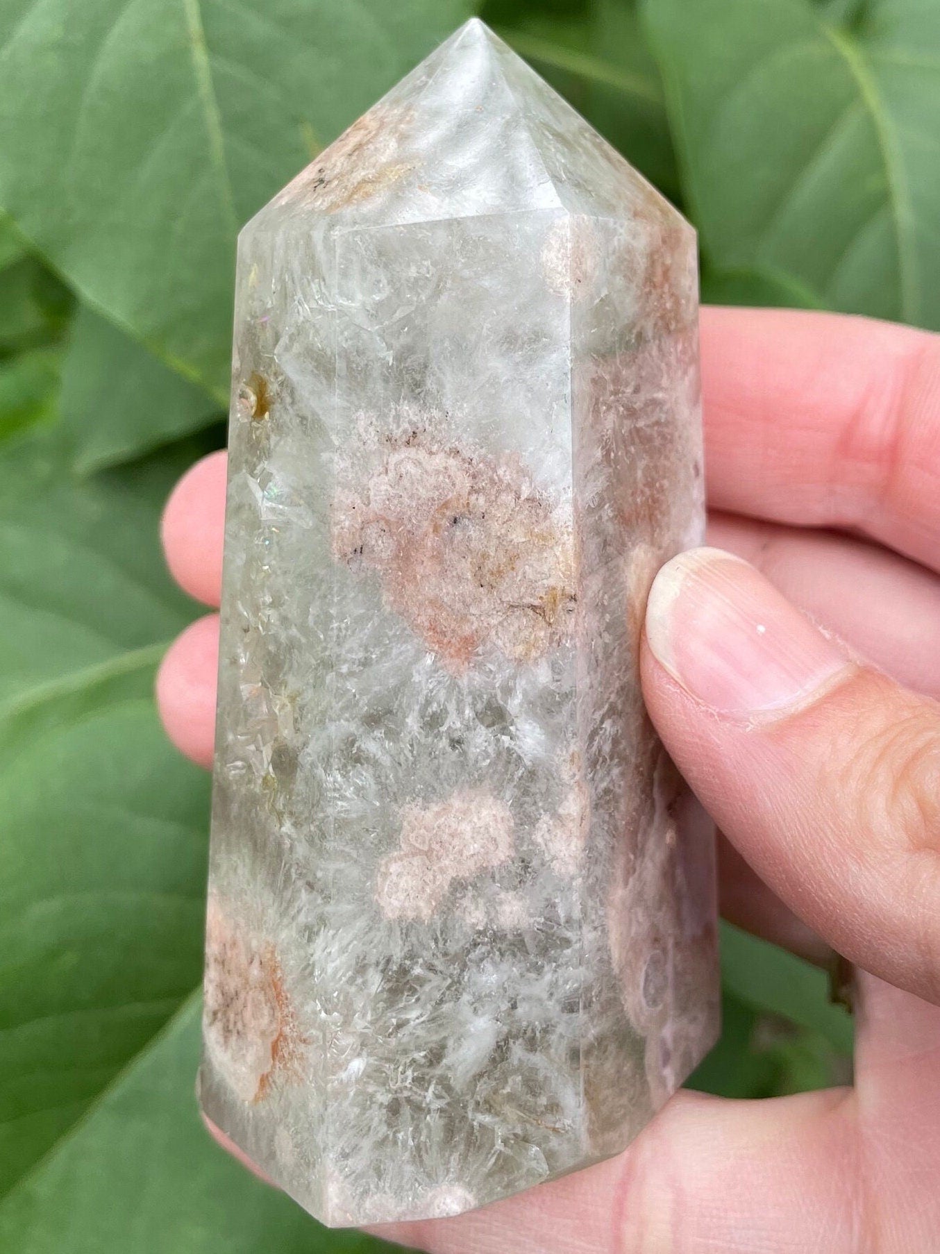 Green Quartz with Flower Agate Tower