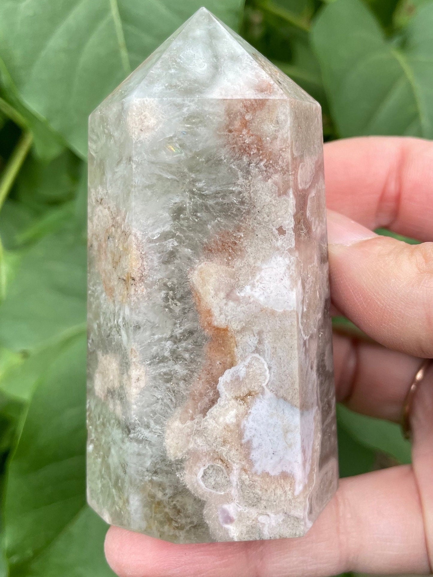 Green Quartz with Flower Agate Tower