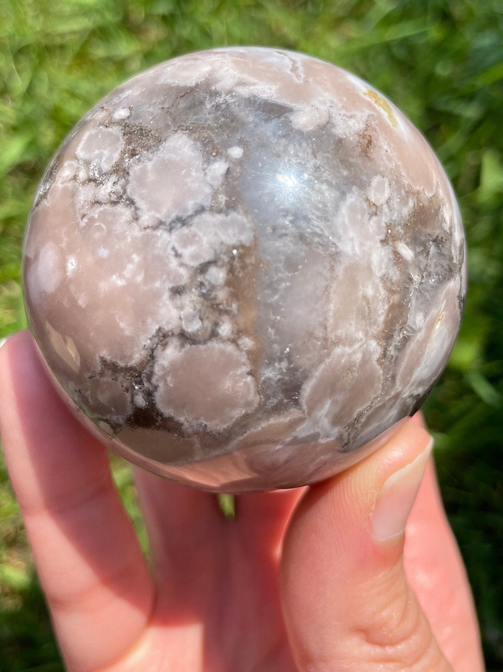 Black flower agate sphere- crystal ball