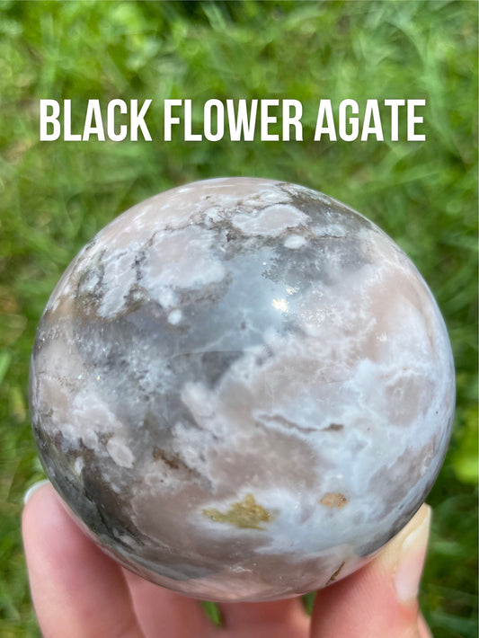 Black flower agate sphere- crystal ball