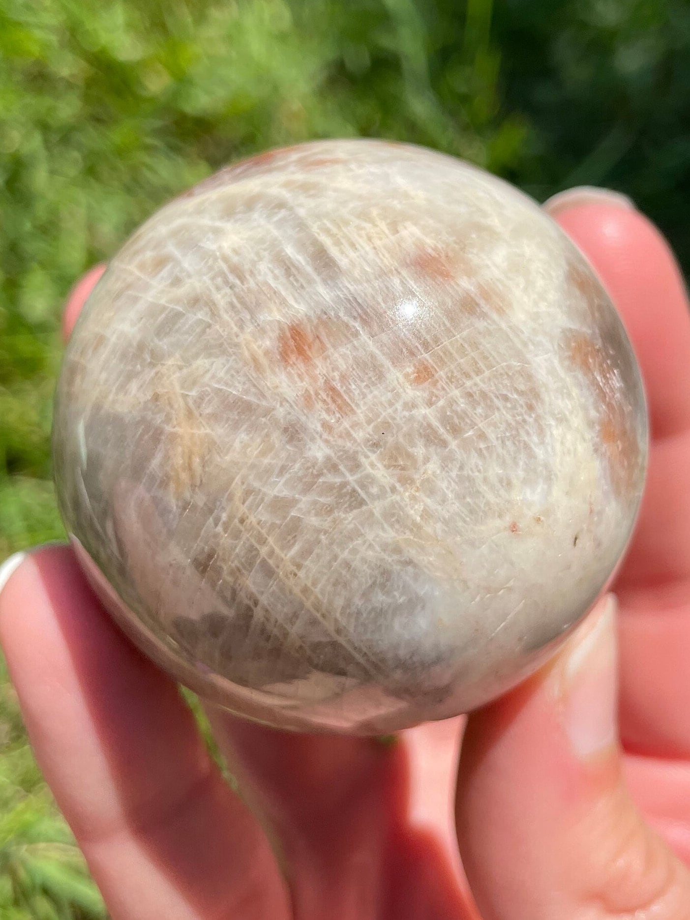 Moonstone with sunstone flashy sphere